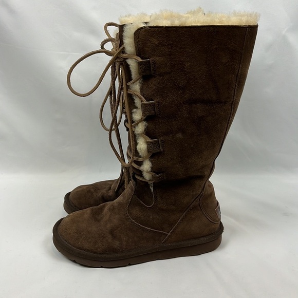 UGG Australia Whitley Suede Espresso Brown Lace up Winter Boots Size 7 - Picture 3 of 12